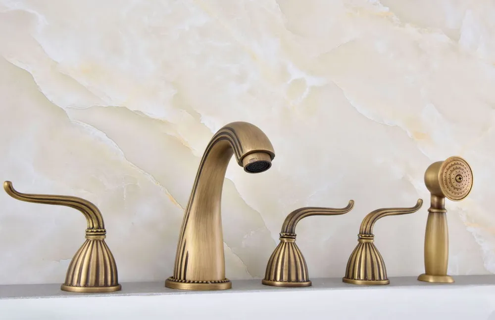 Новая античная латунь Палуба крепление широкое Ванная комната Римский смеситель