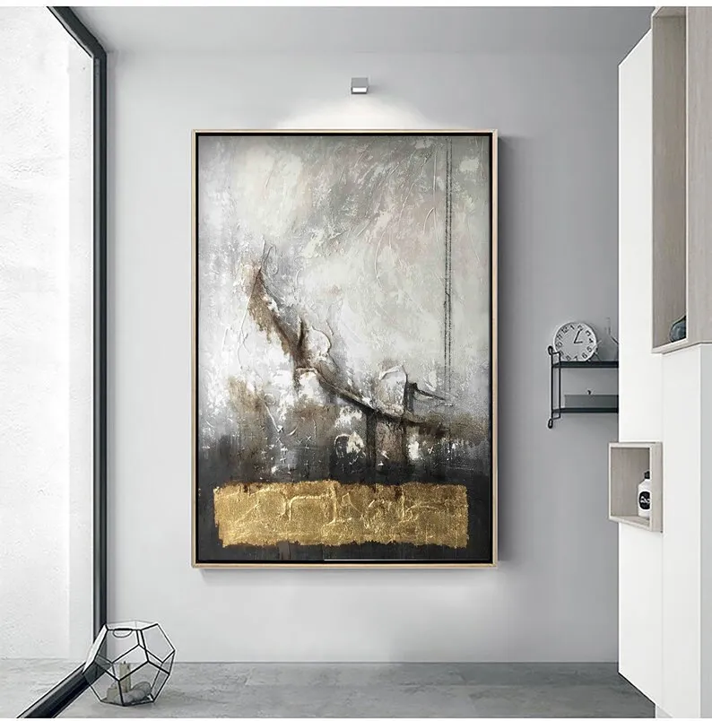 

Большая Абстрактная живопись, Современная рисово-белая Абстрактная живопись, оригинальная Минималистичная масляная живопись, настенная р...