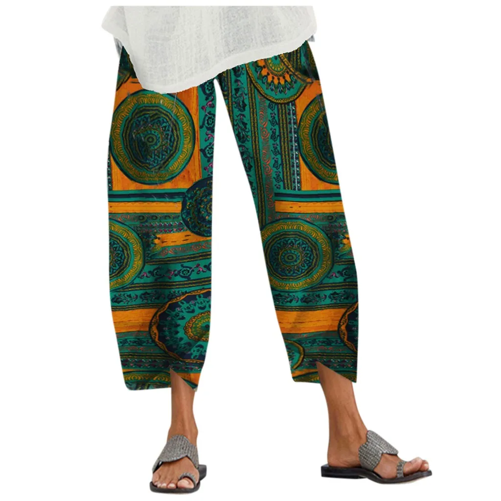 Женские повседневные штаны с винтажным принтом пляжные шифоновые брюки высокой