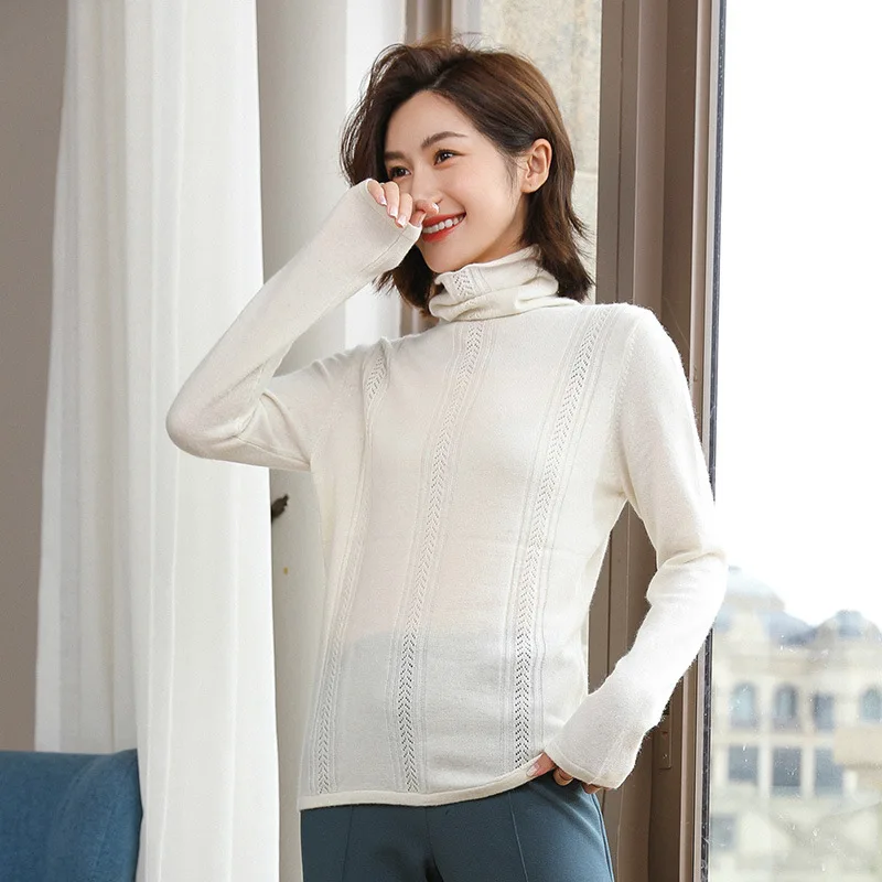 BELIARST Autumn and Winter New Pile of Cashmere Sweater Women's Pullover Sweater Was Thin Hollow Knit Bottoming Sweater - Цвет: Белый