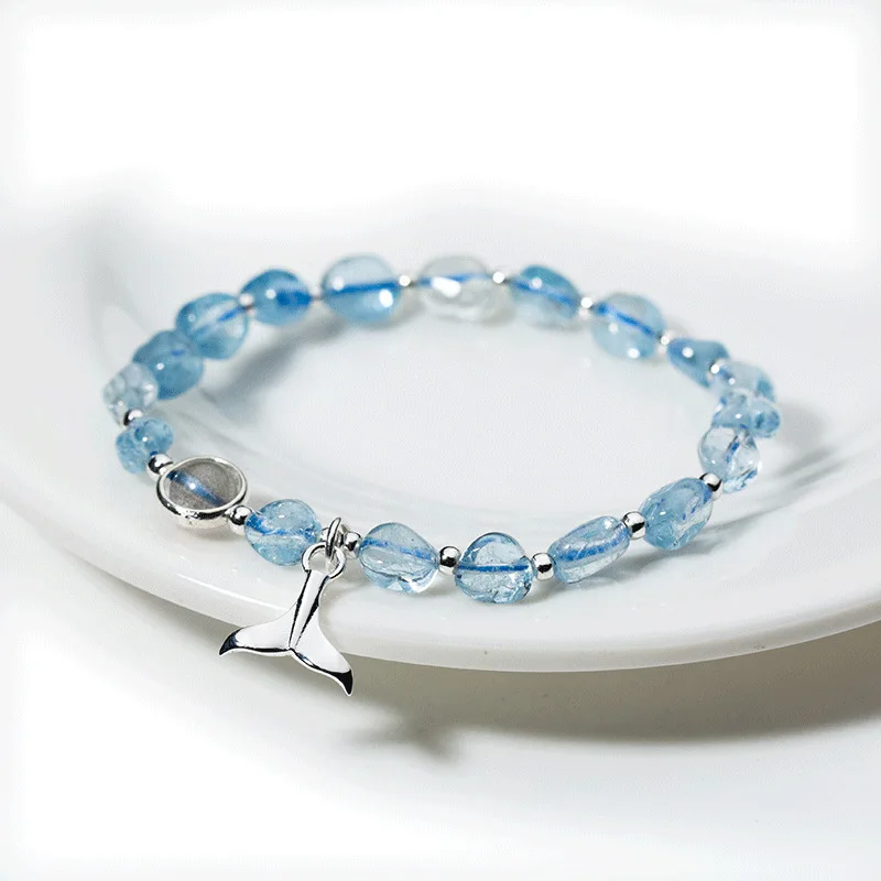 

Aquamarine Crystal 100% 925 Sterling Silver Bracelets For Women Mermaid Tail Moonstone Fine Jewelry Bracelets & Bangles Flyleaf