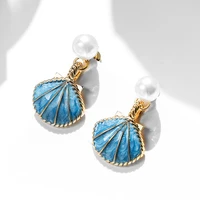 blue white shell earrings for women pearl aesthetic korean style s925 needle fashion jewelry gifts hanging earrings 2020 new