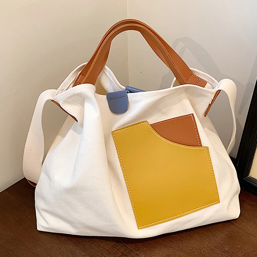 

Female Fashion Canvas Large Capacity Shoulder Bags For Ladies Patchwork Luxury Designer Handbags Women Solid Crossbody Packages