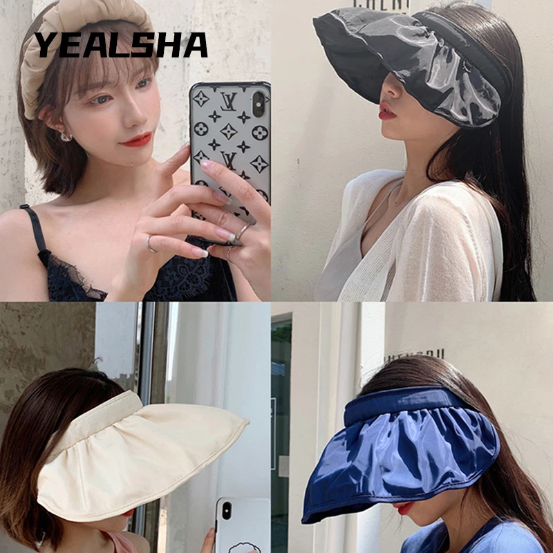 

Black Plastic Empty Top Big Brim Sunscreen Hat Female Summer Anti-Ultraviolet Sun Visor Shell Hat Sun Hat
