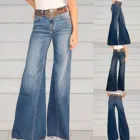 Джинсы женские с высокой талией, винтажные свободные однотонные брюки из денима с широкими штанинами