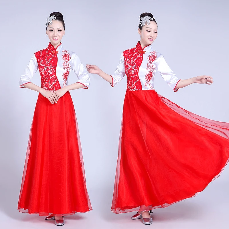 Новый костюм для хора взрослых Китайская народная музыка Guzheng erhu представление