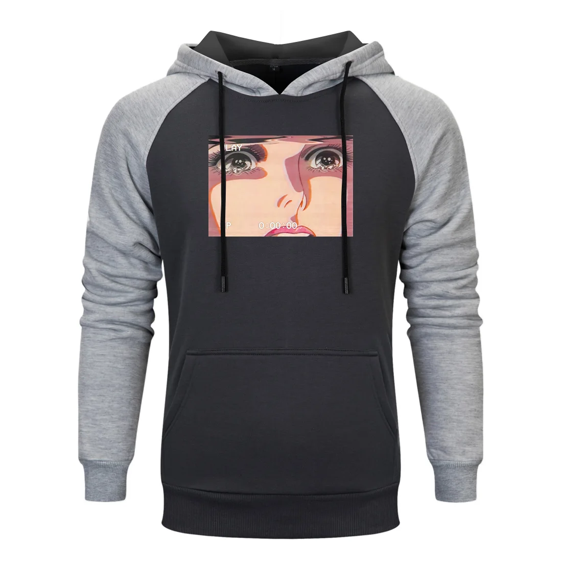 

Sad Retro Anime spring autumn man hooded Hoodies Crying Eyes Vaporwave Cartoon Print 2020 Sweatshirt Raglan Clothing fleece coat