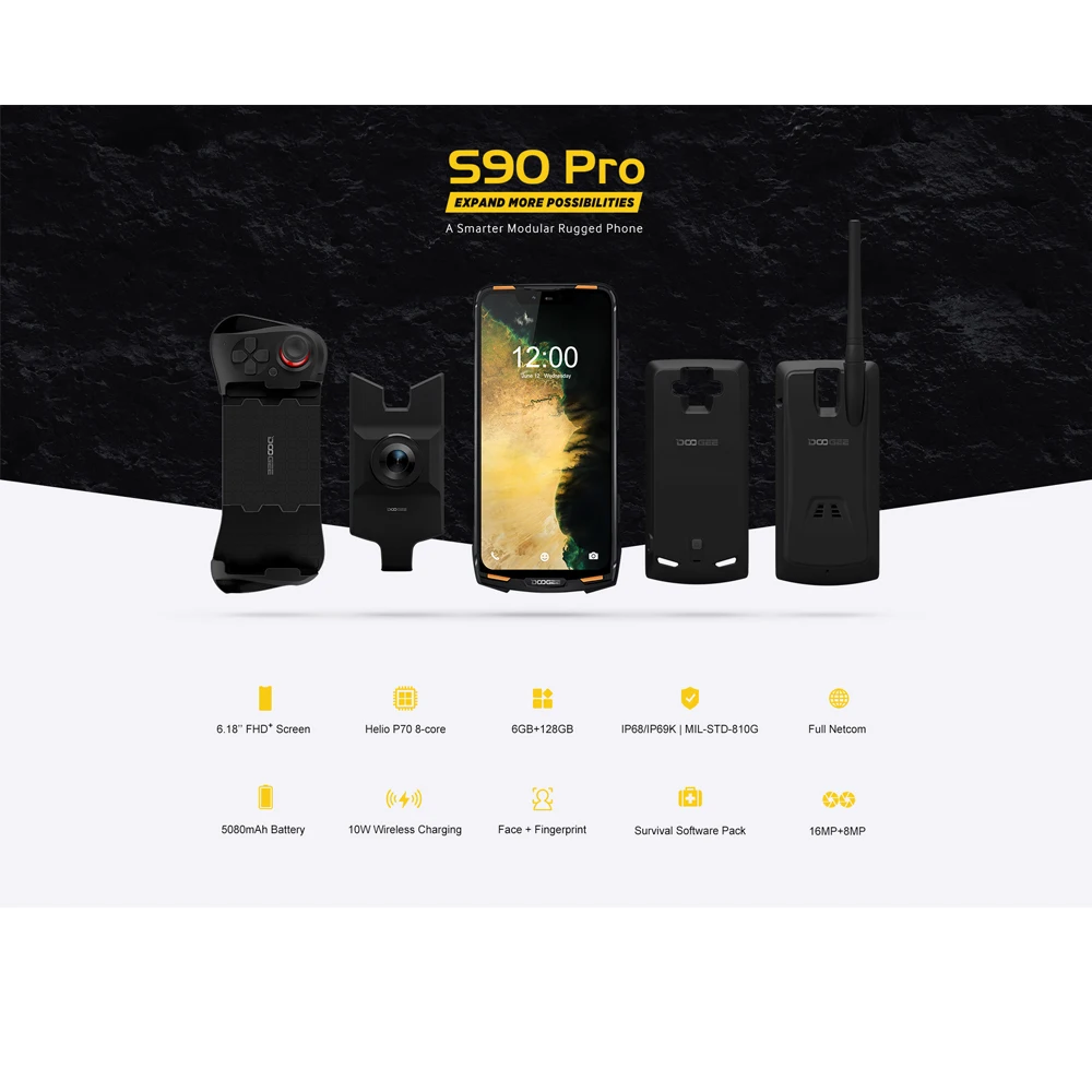 DOOGEE S90 Pro Android 9.0 Smartphone Helio P70 Octa Core 6.18 FHD+ IP68 Wireless Charge 6GB 128GB 16MP 4G Dual SIM Mobile Phone | Мобильные