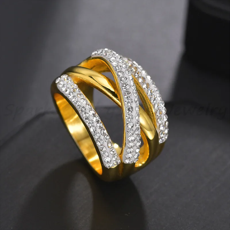 Gold Spark Luxuary циркониевые обручальные кольца, обручальное кольцо из нержавеющей стали, кольцо для женщин, ювелирные изделия, Подарок на годовщину, Anillos - Цвет основного камня: Gold