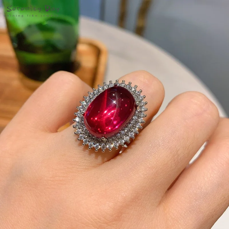

Serenity Day Big Oval 13*18MM Ruby Gemstone Resizable Rings for Women Adjustable Ring Party Wedding Jewelry Drop Shipping