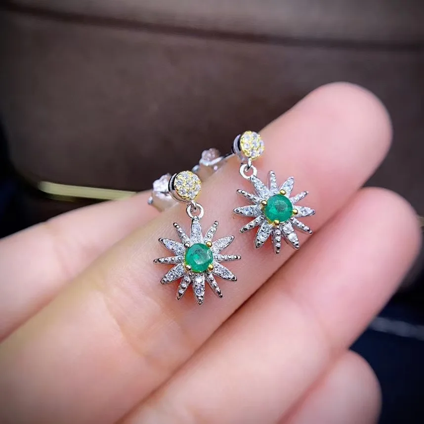 Серьги с натуральным зеленым изумрудом для красоты серебряные ювелирные изделия