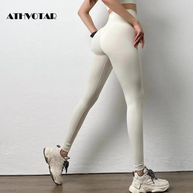 Белые пикантные бесшовные леггинсы ATHVOTAR с пуш-ап высокой талией спортивные