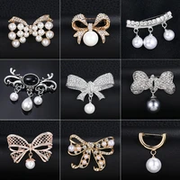 new women rhinestones brooch pearl bowknot heart corsage imitation party suit scarf pin exquisite wedding dress accessory
