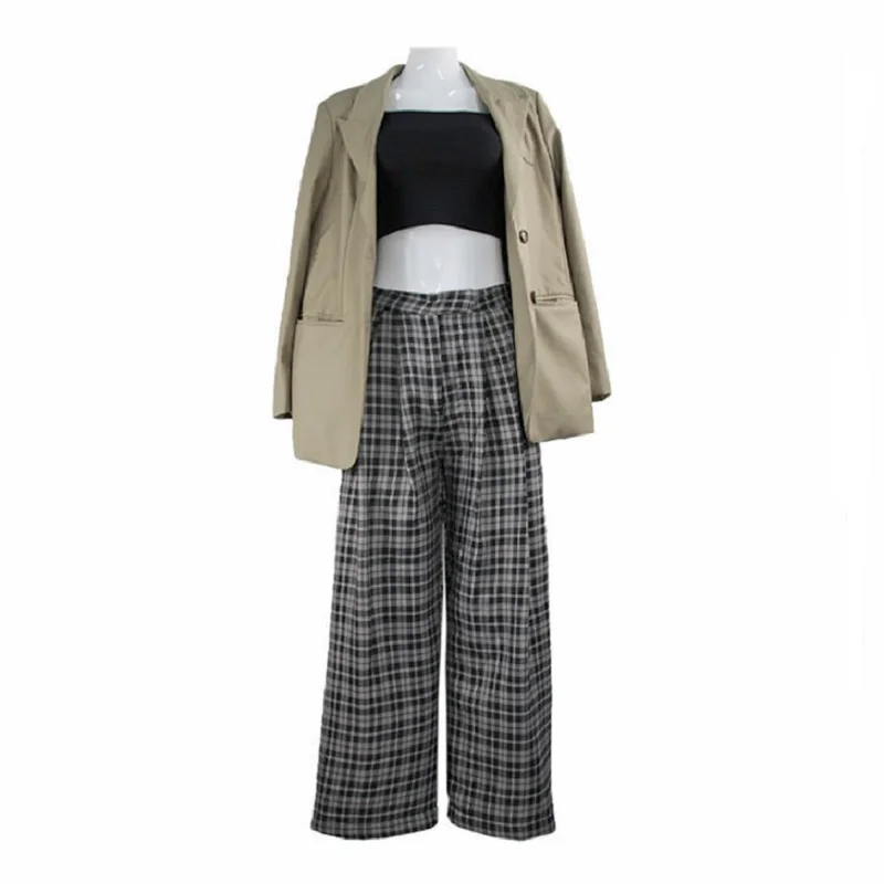 

women Harajuku Black Plaid Pants Women Korean Style Wide Leg Pants Plus Size Streetwear High Waisted Straight Checked Trousers