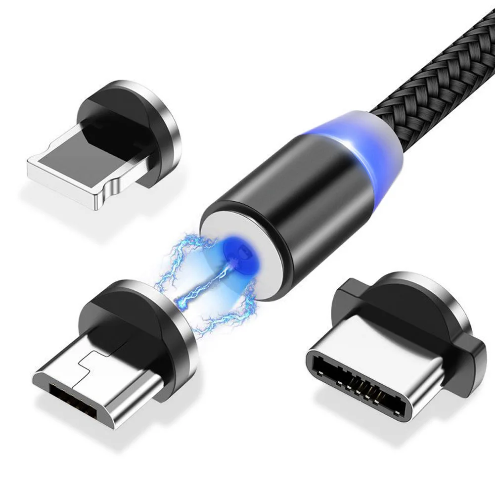 Jetjoy 360 ° Вращающийся Круглый Сильный магнитный светодиодный кабель Micro USB type C для быстрой зарядки нейлоновый Плетеный зарядный кабель для Android iPhone huawei