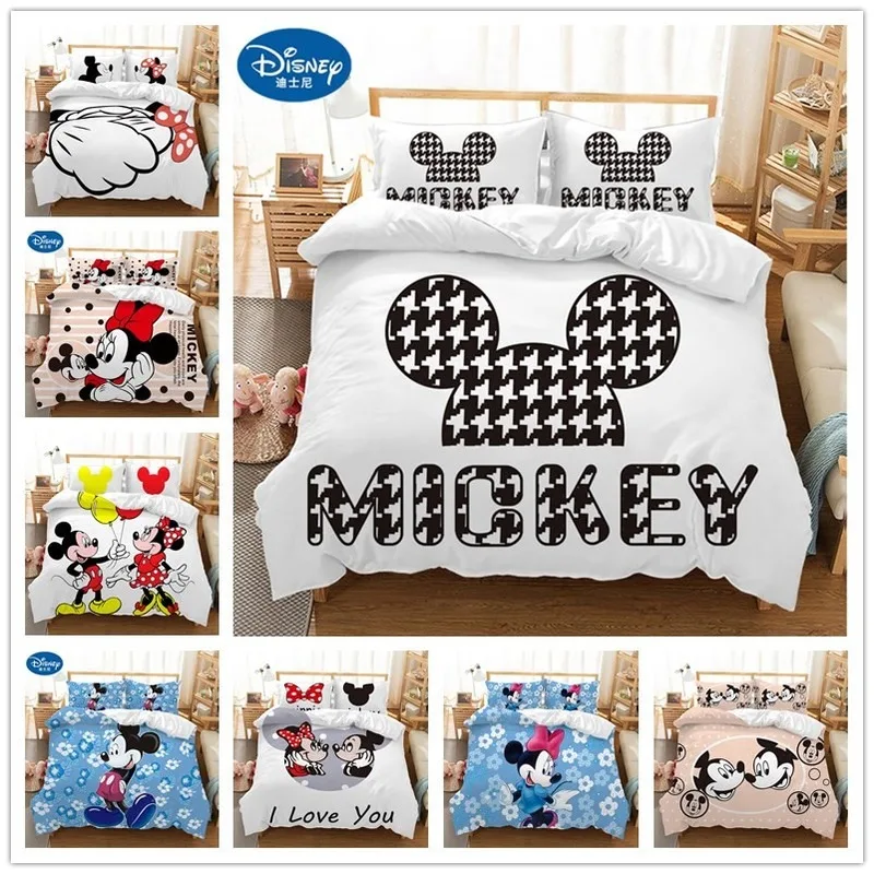 

Disney с Микки Маусом Минни Стёганое одеяло крышки милый Постельное белье с изображением милой пары близнец полный Король Один двойной пододе...