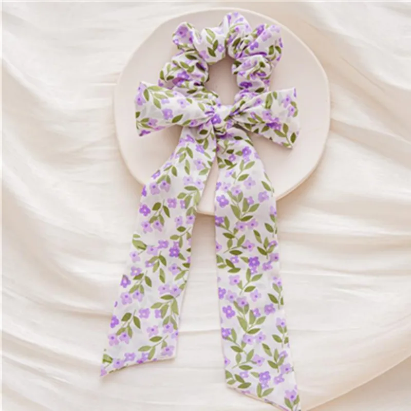 

Hot Sale Flowers Print Hair Bands Ponytail Holder Long Hair Ribbons Bow Knot Hair Scrunchies Women Hair Accessories Hair Ropes