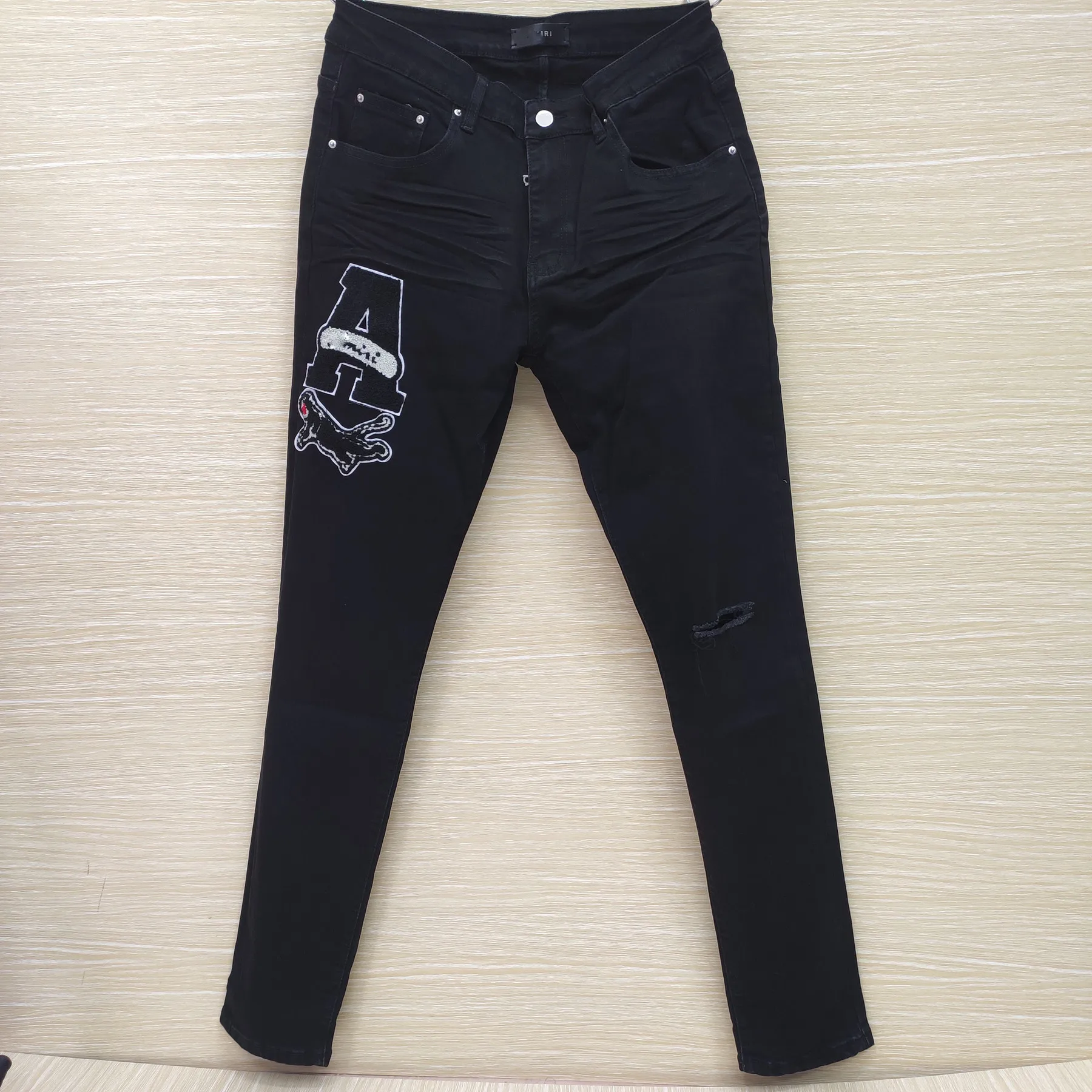 Модные брендовые джинсы в стиле хип-хоп мужские с графическим рисунком черные