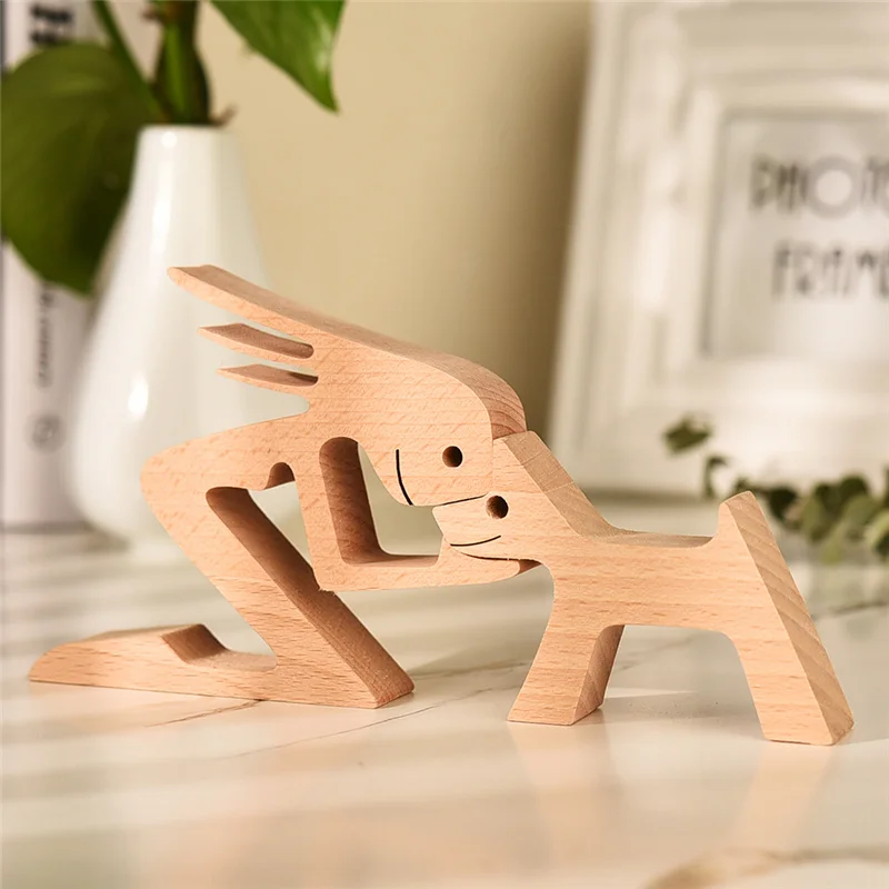 

Puppy Wooden Ornaments Family Home Decoration Figurine Craft Miniature Craft Decor Desktop Table Ornament Gift DIY Wood Piece