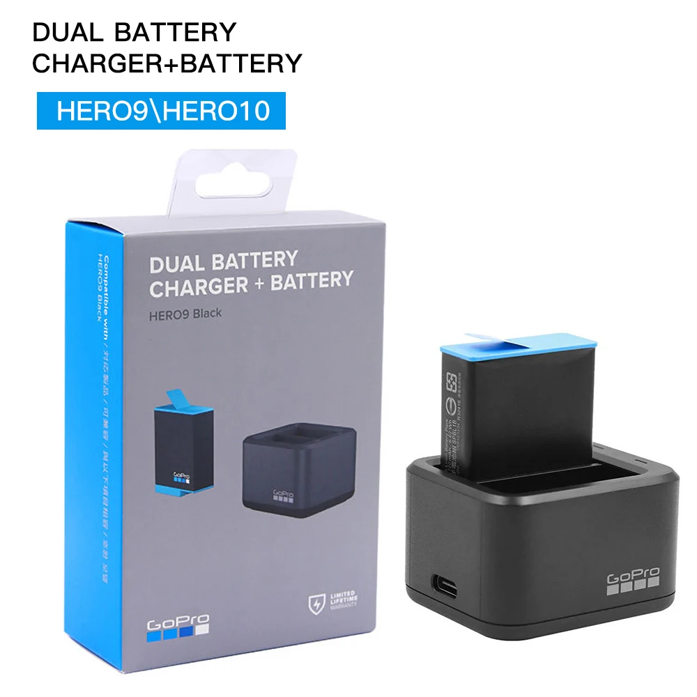 

GoPro HERO10 / HERO9 черное двойное зарядное устройство + запасная батарея для HERO 10/9 черный официальный Go Pro аксессуар