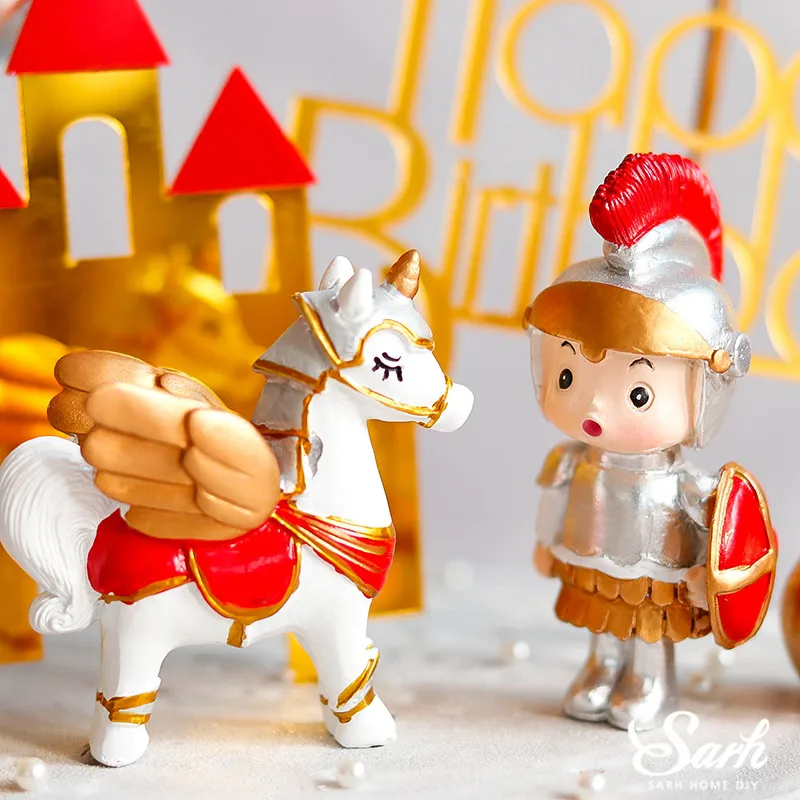 Knight and Pegasus Unicorn Horse Cake Toppers for Birthday Party Decoration Kid Baby Shower Supplies Wedding Baking Love Gifts