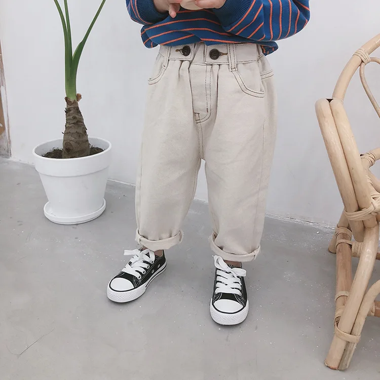 Весенне осенние повседневные джинсовые штаны на 2 пуговицах для мальчиков и