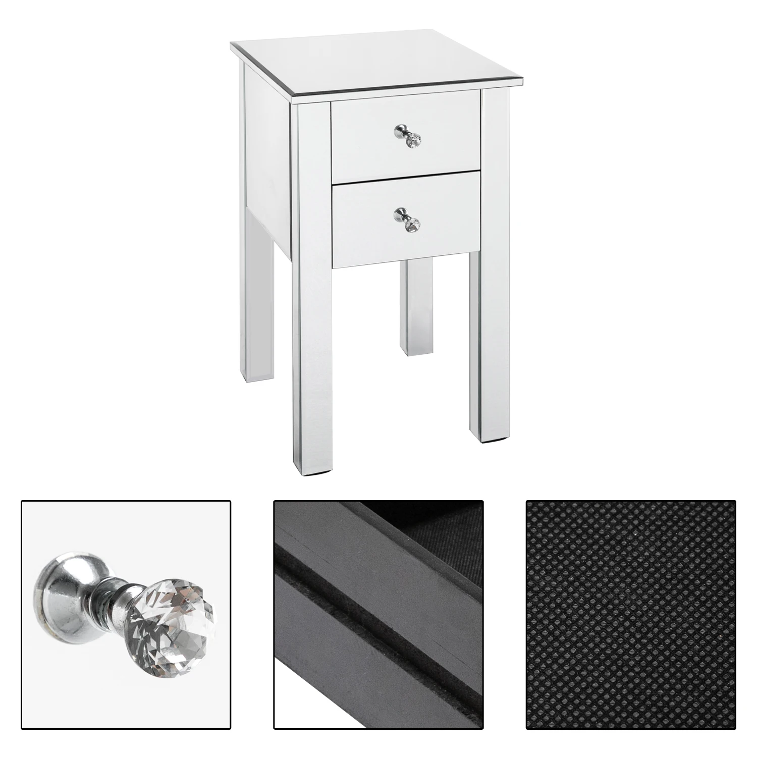 

Modern and Contemporary Mirrored 2-Drawers Side Table Nightstand Bedside Table 38x38x64CM for Bedroom[US-Stock]