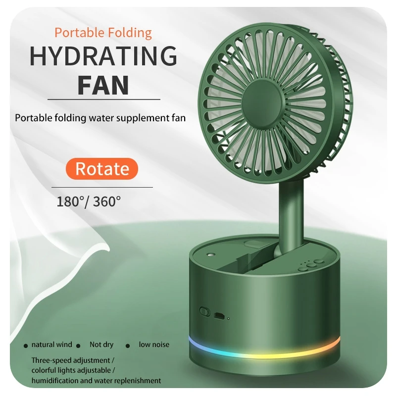 

Foldable Desk Fan USB Rechargeable Humidifying Spray Fan 360 degree Shaking Head Fan Mini Air Cooler-White