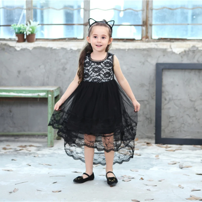 Girls Party Dress Festival Princess Children Baby Clothing Wedding Girl Clothes 2020 Lace Kids Long Tail Black | Детская одежда и