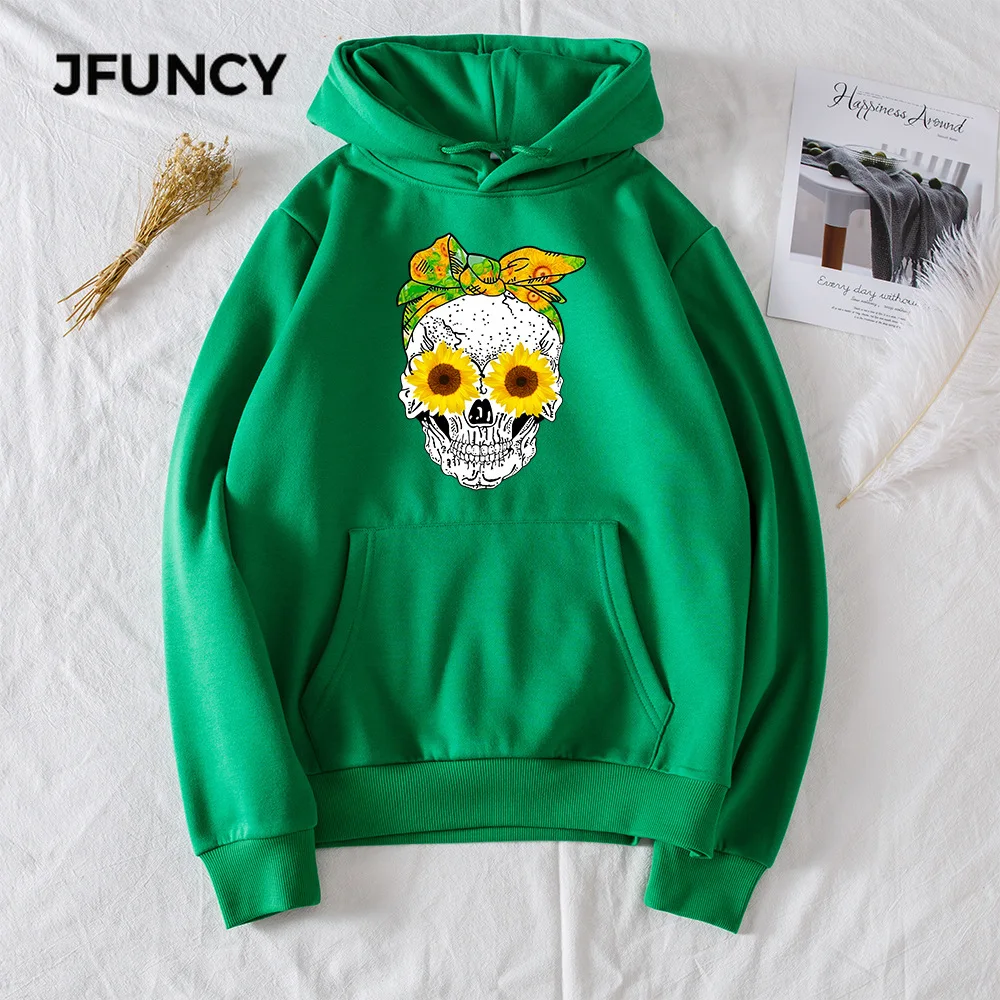 

JFUNCY Autumn Winter Women Thick Pullovers Casual Loose Coats Woman Long Sleeve Hooded Sweatshirt Printed Fleece Sportswear