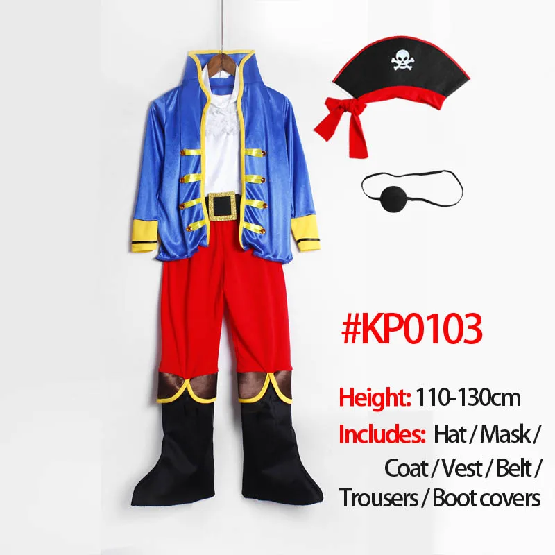 Blue Set A Пиратский костюм для детей; Детский Пиратский костюм на Хэллоуин для мальчиков; маскарадный костюм на день рождения; плащ; костюм пирата на Рождество - Цвет: Blue Set A