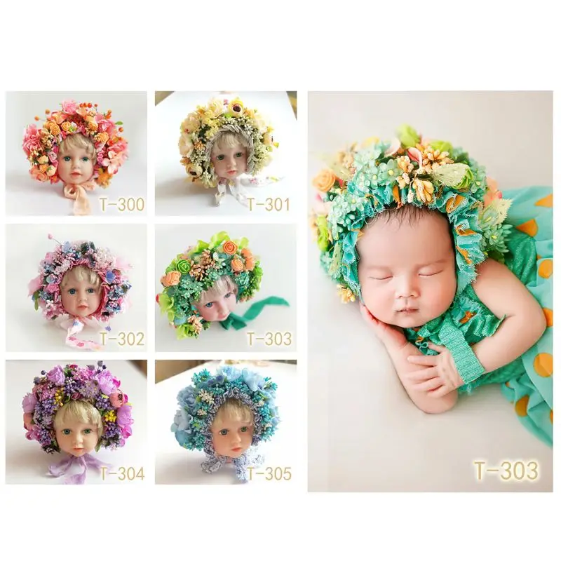 

Flowers Florals Hat Newborn Baby Photography Props Handmade Colorful Bonnet Hat Studio Shooting Photo Props Accessories