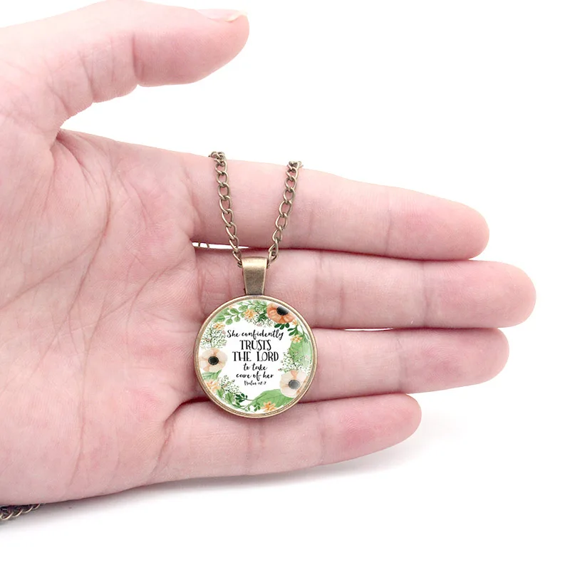 

Bible VerseTrusts The LordPattern Glass Dome Pendant Necklace Men Women Accessories Jewelry Gifts