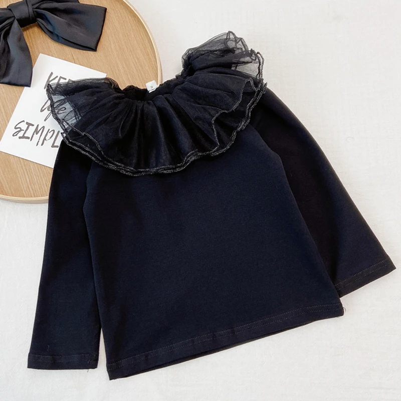 

Children'S Clothing T-Shirt Girls' Autumn Coat 2020 New Baby Long-Sleeved Yarn Collar High-Elastic Knitted Bottoming Shirt