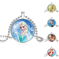 disney the long chain jewelry necklace crystal cabochon princess elsa anna snow queen pendant necklace for girls gifts kids toys