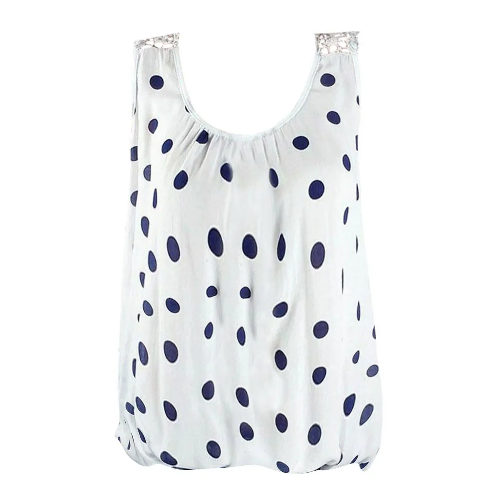 2019 летние женские модные повседневные кружевные топы в горошек без рукавов с