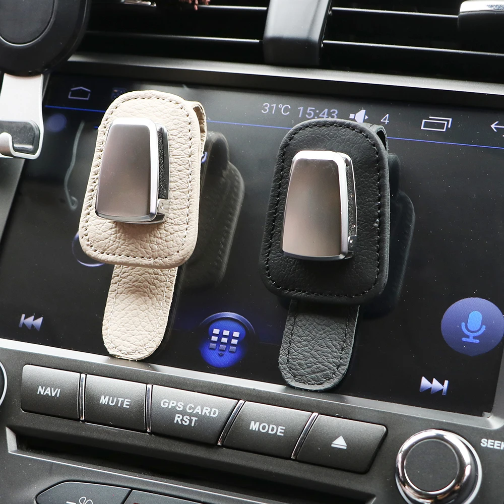 

Car Glasses Holder Leather Ticket Receipt Clip Glasses Clip Storage Holder Universal Sun Visor Sunglasses Eyeglasses Clip