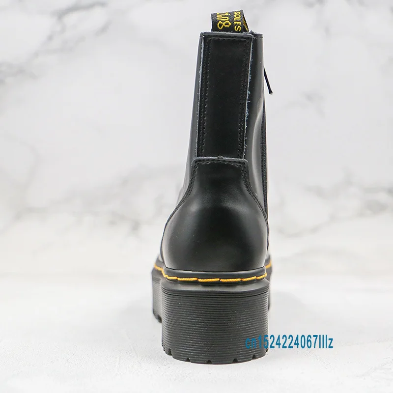Женские кожаные ботильоны Dr.Martens черные ботинки на толстом каблуке с боковой