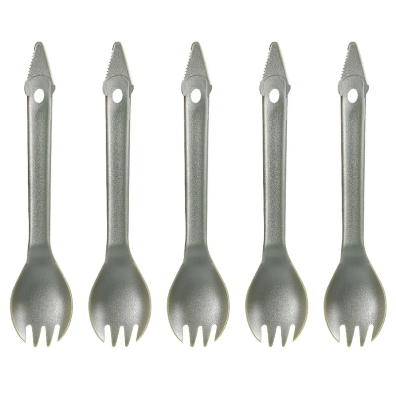 

85AB 5 Pcs/Set Plastic Spork Spoons Portable Outdoor Camping Hiking Utensils Spork Tableware Multifunctional Hiking Picnic