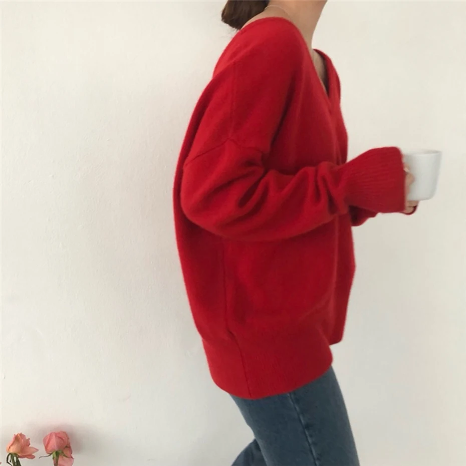 Женский свитер новинка 2020 тянущийся вязаный Топ оверсайз черные свободные