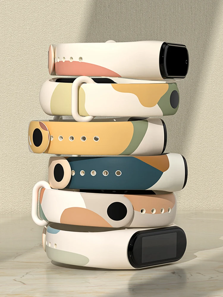 

Strap For Xiaomi Mi Band 4 5 6 Bracelet miband6 miband4 Morandi Printing Silicone Cartoon Rubber Wristband Mi Band 6 5 4 3 Strap