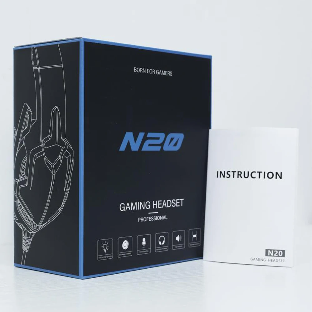 

NEW N20 Black & White Lamp Gaming Headset with Mic ENC Noise Reduction HiFi 7.1 Channel RGB Wired Headphone Gifts For PC Games