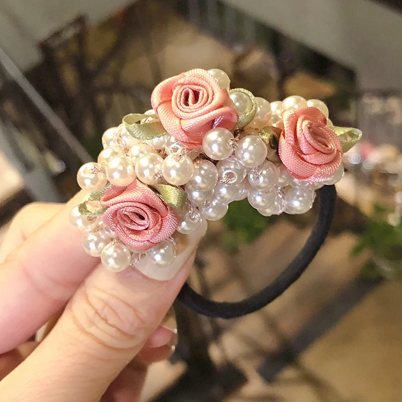 

Fashion Ladies Elegant Pearl Flower Hair Band Girl Rubber Band Ponytail Stretch Hair Band Fashion Hair Accessories