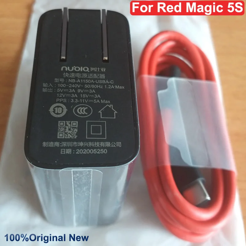 Cargador de pared 2 en 1 Original para Nubia Red Magic 5S, adaptador USB Dual tipo C de 55w, PD, Cable 5A, USB-C para redmagic 5S