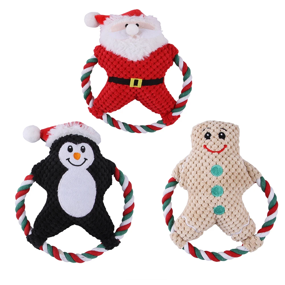 

Pet Christmas Plush Vocal Cartoon Toy Dog Chews Accompany Molar Toy Corn Kernels Cotton Rope Bite-resistant Pet Supplies