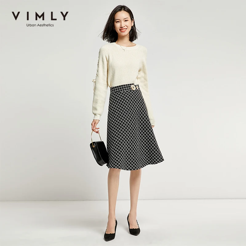 Женская шерстяная юбка Vimly Офисная с высокой талией и пуговицами на молнии Осень