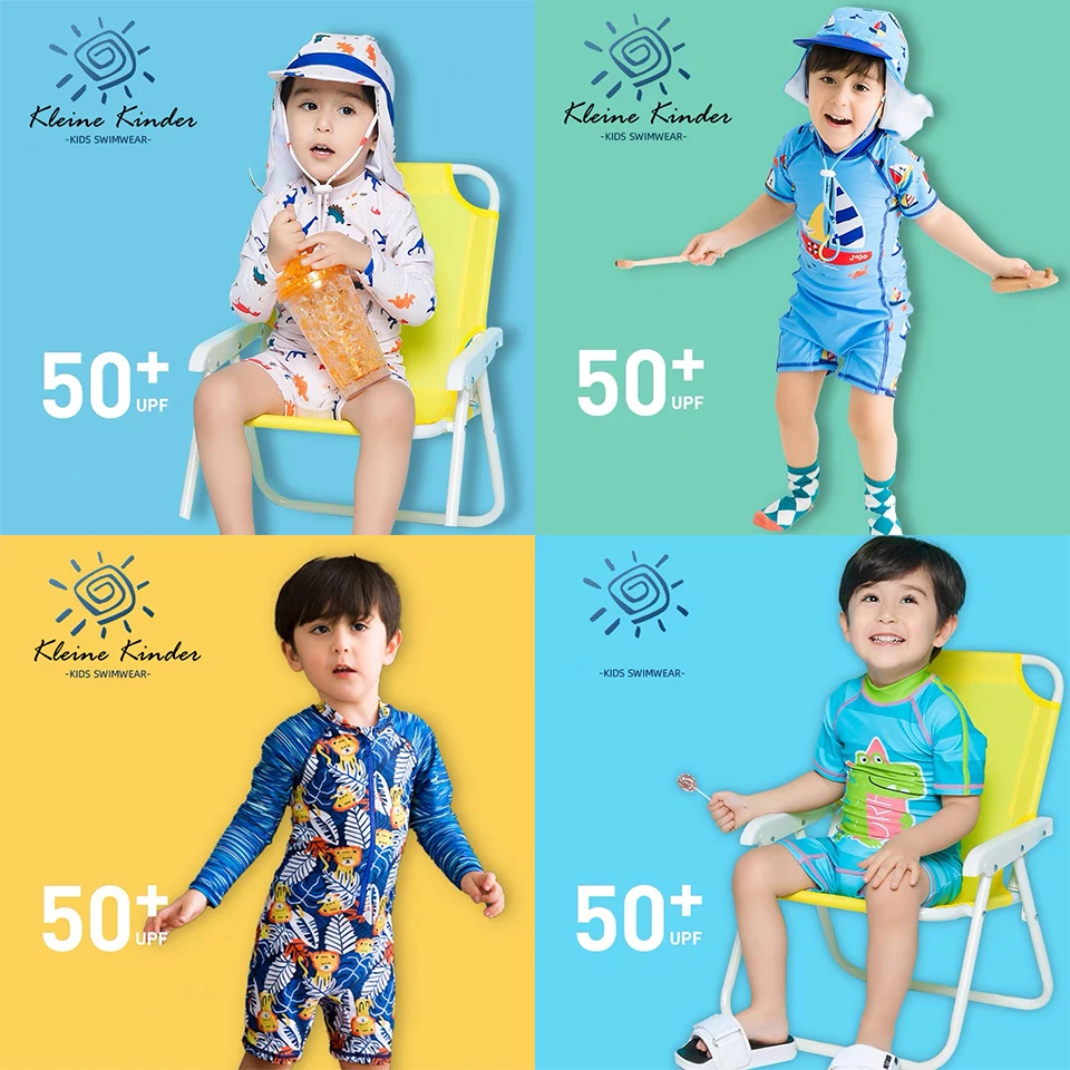 Children's Bathing Suit UPF50 UV Protection Baby Swimsuit Boy Cartoon Print Long Sleeve Boys Swimwear Summer Kids Beach Clothes