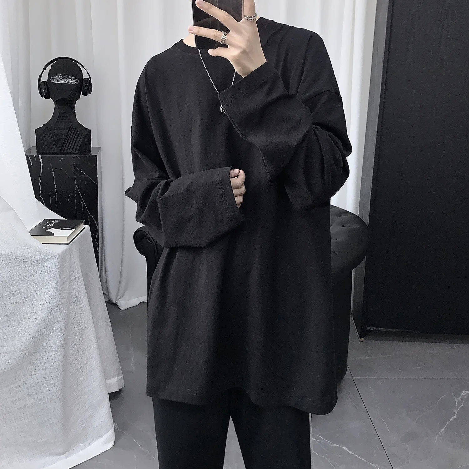 

Long-sleeved T-shirt men's top 2021 popular Korean version of the trendy brand clothes male ins couples white bottoming shirt