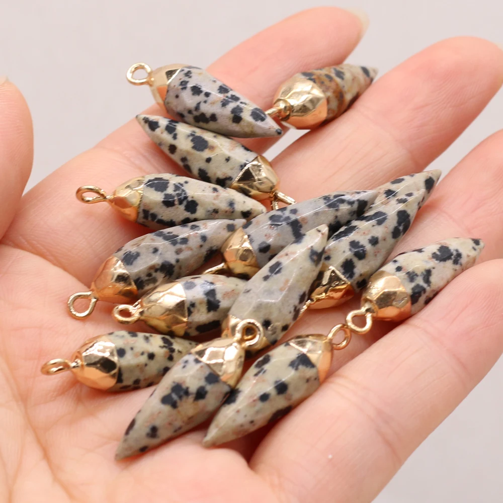 

2pcs Charms Natural Damation Jaspes Pendant Cone Shape Agates Stone Pendant for Women Jewelry DIY Necklace Making 8x25mm