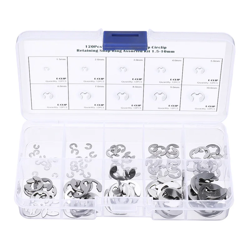 

120pcs/lot Stainless Steel E-type Open Circlip Collar Metal Circlip 1.5MM-10MM Buckle-shaped Split Washers Support Dropshipping